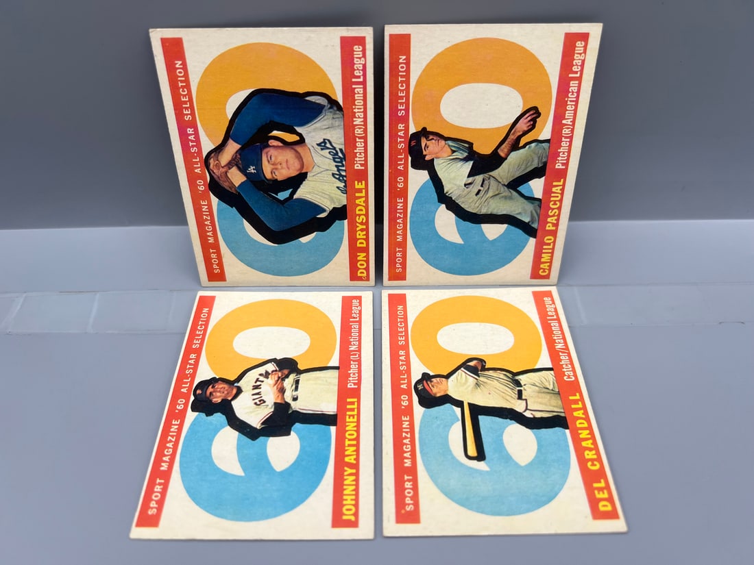 Lot of (4) 1960 Topps All Star Baseball Cards W/ Don Drysdale - Varying Conditions (1 of 2)