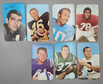 (7) 1970 Topps Supers Football Cards - Varying Conditions