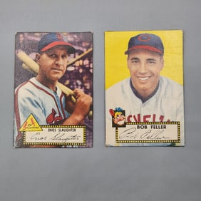 1952 Topps Bob Feller #88 and Enos Slaughter #65 - Both HOF - Trimmed