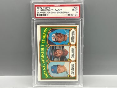 1972 Topps NL Strikeout Leaders Seaver/Jenkins/Stoneman #95 PSA Mint 9 - Pop 41 W/ Only 2 Higher