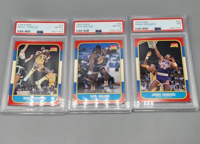 1986-87 Fleer Near Complete Set 131/132 - No Jordan or Stickers - 3 Graded Cards EX/MT -NM/MT -