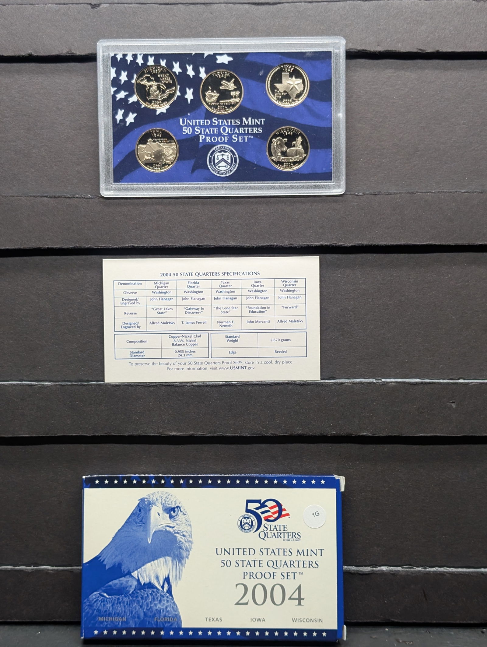 2004 S US Mint 50 State Quarter Proof Set; MI, IA, FL, TX, WI (1 of 4)