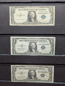 Three Circulated Silver Certificates All VF's - 1935-G, 1935-E, & 1935-D