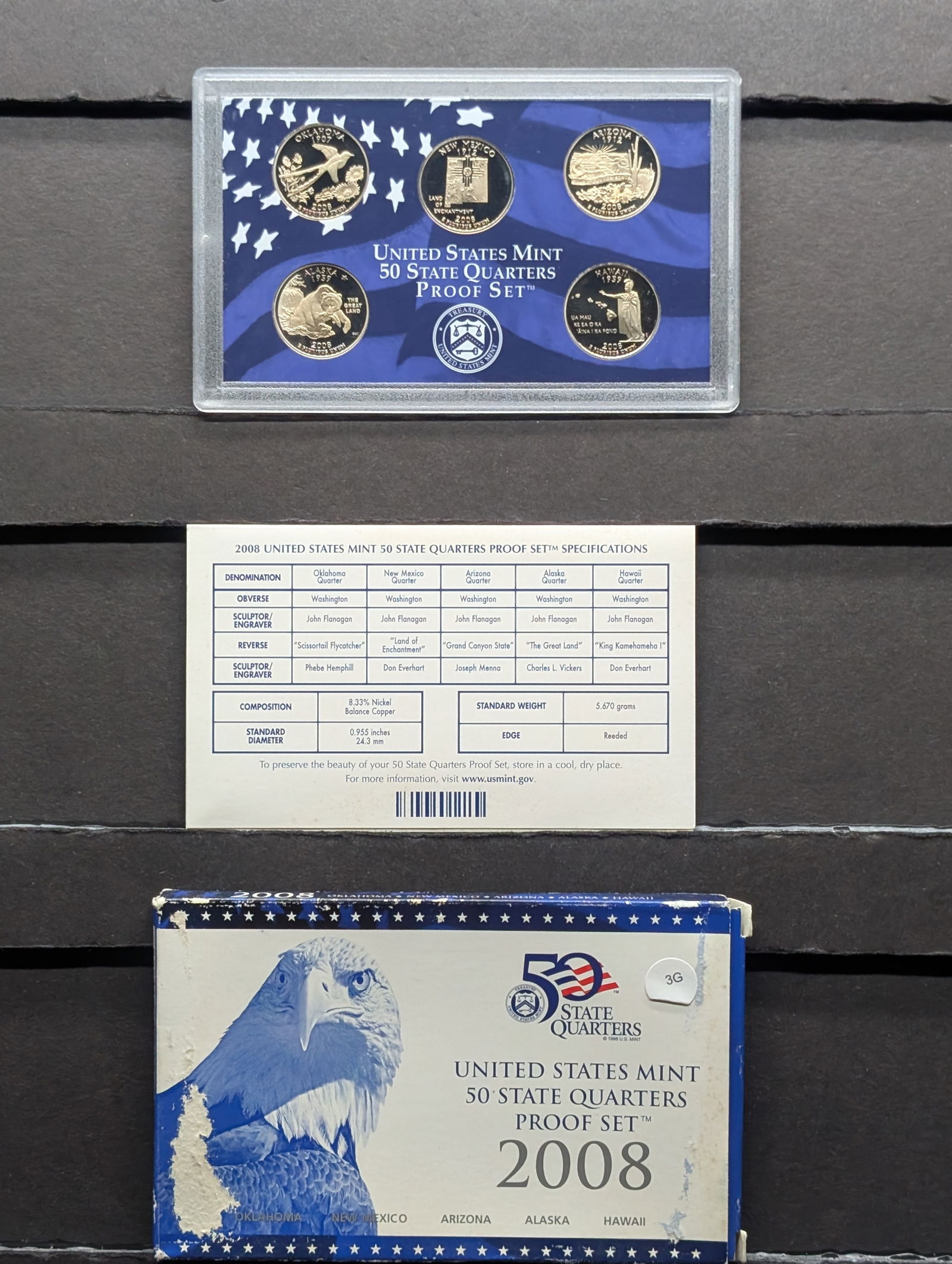 2008-S US Mint 50 State Quarter Proof Set; OK, NM, AZ, AK, HI (1 of 4)