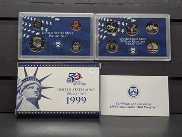 1999 -S U.S. Mint Proof Set In OGP With COA, Includes First Year State Quarters