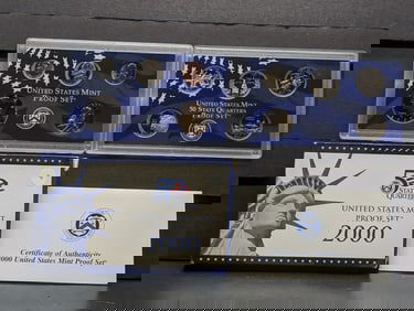 2000 -S U.S. Mint Proof Set In OGP With COA, Includes State Quarters & Sacagawea Dollar