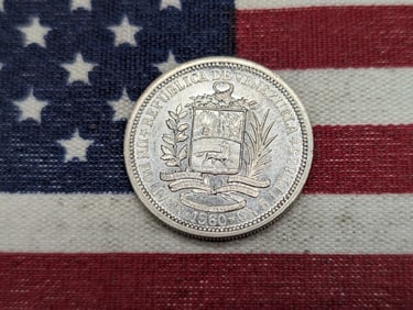 1960 South American Bolivar Coin, 83.5% Silver, 5 Gr.