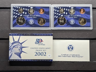 (2) 2002 S US Mint Proof Partial Sets, NO QUARTERS. 10 Coins