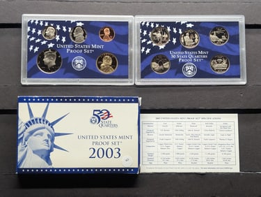2003 S US Mint Proof Set w/50 State Quarters, OGP. 10 Coin Set