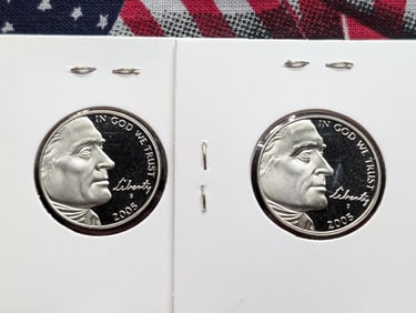 Lot of (2) 2005-S Westward Journey Proof Nickels, Bison & Ocean in View