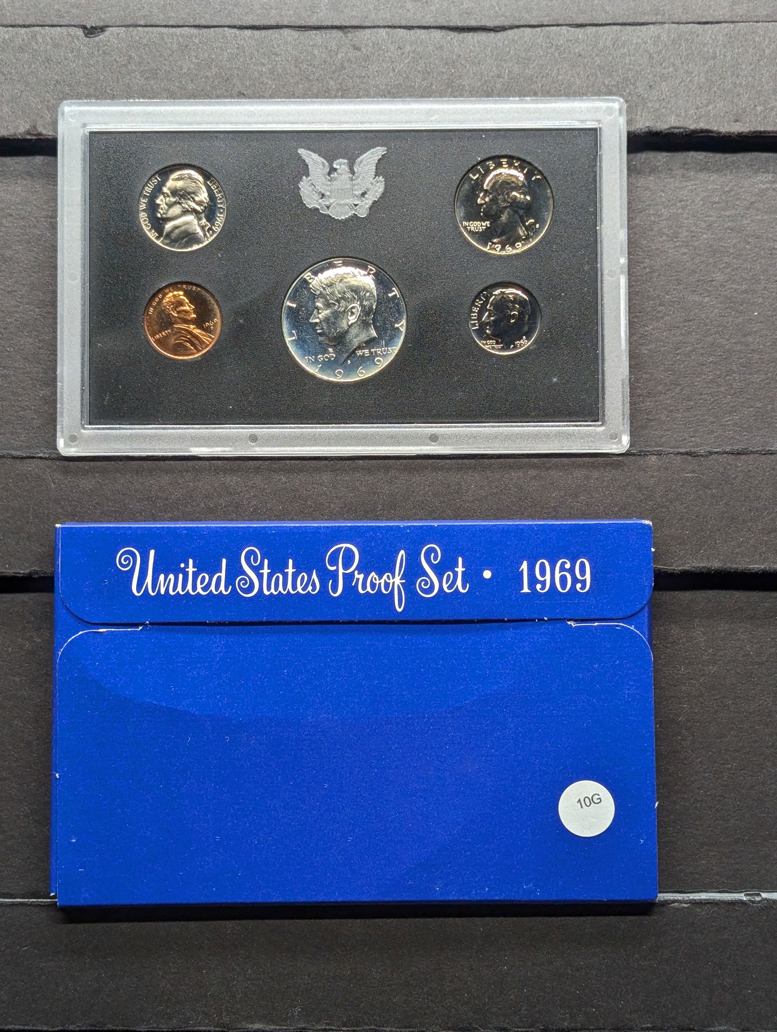 1969 S US Mint Proof Set. OGP. Contains 40% Silver Kennedy Half Dollar (1 of 3)