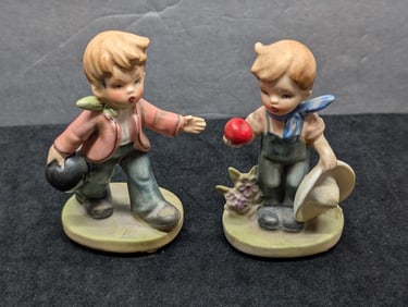 Two Napco Ware Figurines Boy w/Bowling Ball C7365 & Boy holding an apple and a Hat C7364