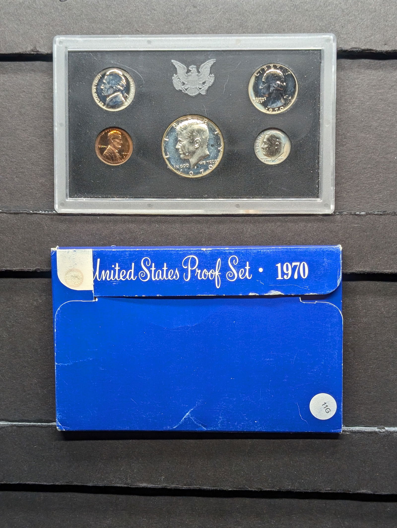1970 S US Mint Proof Set. OGP. Contains KEY DATE 40% Silver Kennedy Half Dollar (1 of 3)