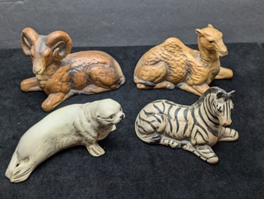 Four Animal Figurines - Camel, Big Horn Ram, Zebra, Seal by UC CTC United China & Glass Company