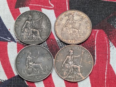 1881-H, 1912, 1917, & 1926 Great Britain Farthings