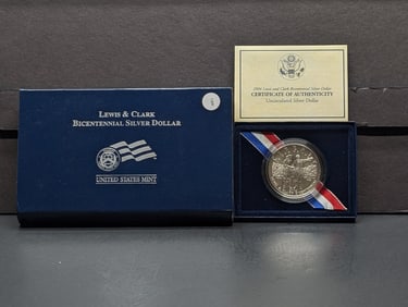 2004-P Lewis & Clark Bicentennial Silver Dollar, 90% Silver In OGP With COA