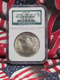 1922 Peace Dollar Binion Hoard NGC MS64 Collectors Set
