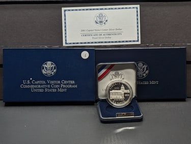 2001-P Capitol Visitor Center Proof Silver Dollar, 90% Silver In OGP With COA