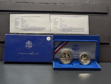 1986-S Liberty 90% Silver Dollar & Clad Half Dollar In OGP With COA