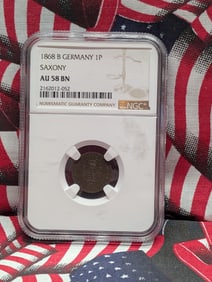 1868-B Germany 1P Saxony NGC AU58 BN