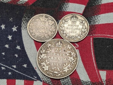 1919 Canada Quarter, 1882-H & 1917 Canada Dimes, all .925 Sterling Silver