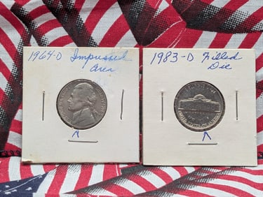 (2) Jefferson Nickels 1964 Impressed Area , 1983-P Filled Die