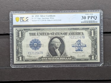 1923 Large One Dollar Silver Certificate VF30 PPQ PCGS