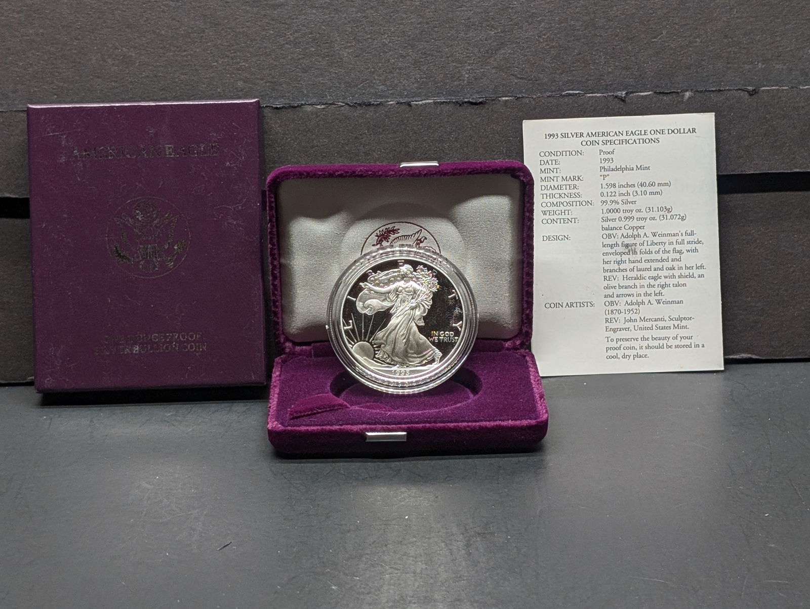 1993-P American Silver Eagle, .999 Silver In OGP With COA (1 of 4)