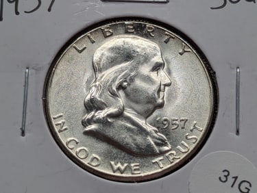 1957 GEM BU Franklin Half Dollar 90% Silver