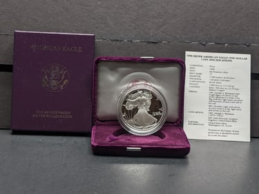 1990-S American Silver Eagle, .999 Silver In OGP With COA
