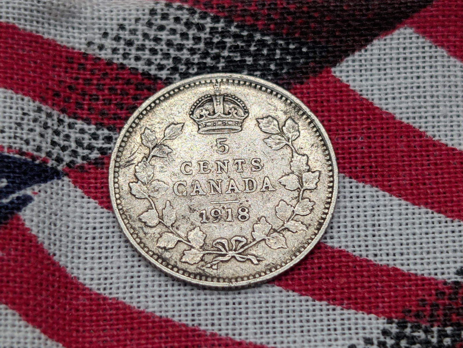 1918 - 925% Sterling Silver Canada 5c, 107 Years Old (1 of 2)