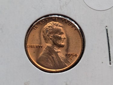 1954-S GEM BU RED Lincoln Wheat Cent, Absolute Gem