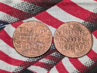 1840 & 1848 W, 1c, Nederland Indie Coin, 177 Years Old!