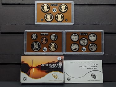 2014 -S U.S. Mint Proof Set In OGP With COA, Includes ATB Quarters, Sacagawea Dollar & Presidential