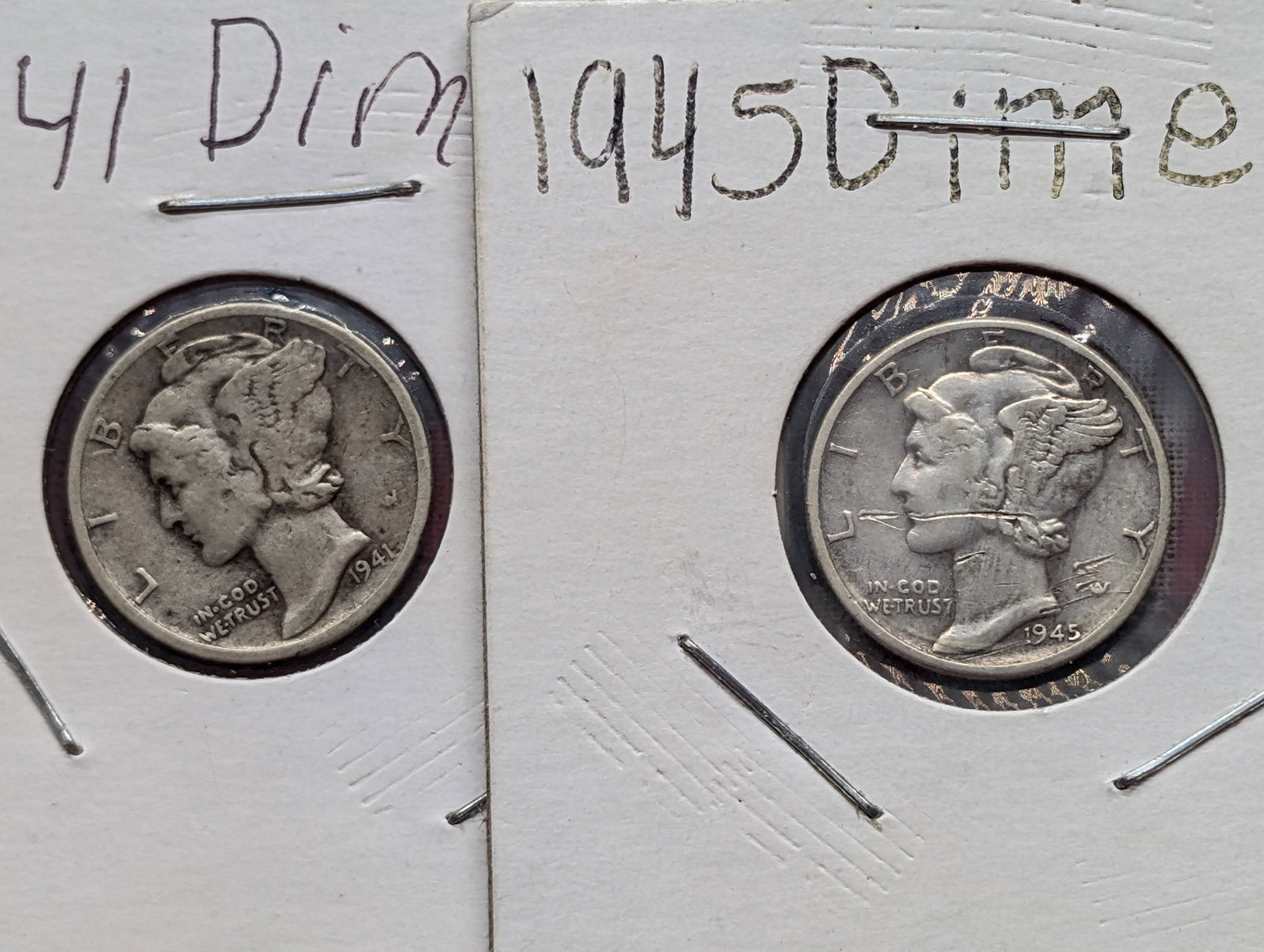 1941 & 1945 Mercury Dimes, 1945 Scratched Obverse: 1941 & 1945 Mercury Dimes, 1945 Scratched Obverse