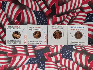 1993-S, 1994-S, & (2) 1995-S Lincoln Memorial Cents, All DC Proofs
