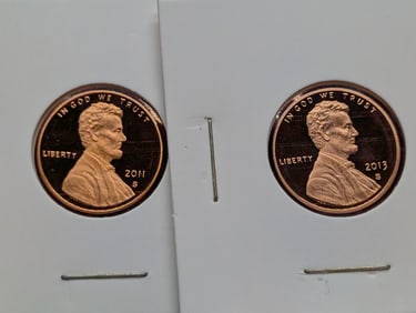 2011-S & 2013-S Proof Lincoln Shield Cents
