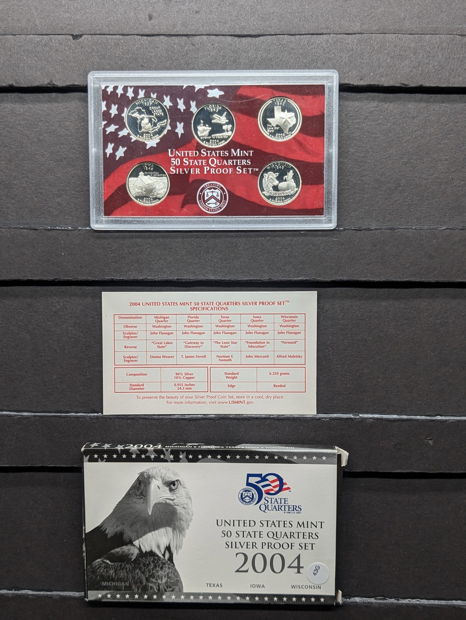 2004-S US Mint 50 State Quarters SILVER Proof Set. 5-90% Silver Quarters (1 of 4)