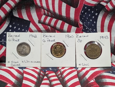 1942 & 1960 Britain Six Pence & 1943 Britain Three Pence