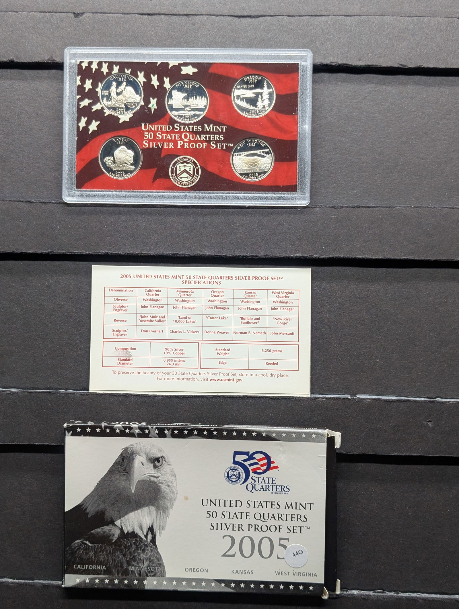 2005-S US Mint 50 State Quarters SILVER Proof Set. 5-90% Silver Quarters (1 of 4)