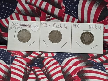 (3) Liberty Head V Nickels 1906, 1907, 1910