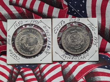 (2) 1950-1975 Costa Rica Anniversary Coins