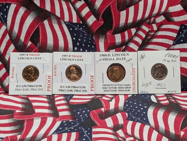 (2) 1957-P Lincoln Wheat Cents & 1960-D Small Date, & 1961-P Lincoln Memorial Cents, All DC Proofs