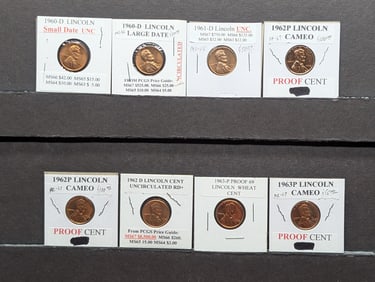 (8) Assorted Lincoln Memorial Cents, UNC & Proofs