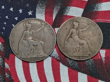1907 & 1908 Great Britain One Pennies