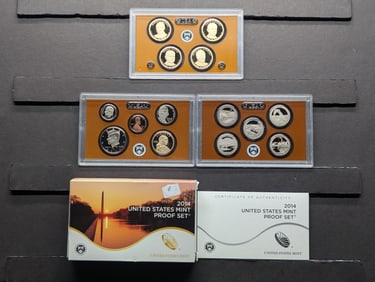 2014-S US Mint Proof Set. OGP/COA. Contains 14 Coins; Reg. Coinage, Presidential Dollars, ATB