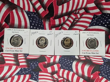 1999-P, 1999-S, 2000-S, & 2001-P Jefferson Nickels, UNC & Proofs