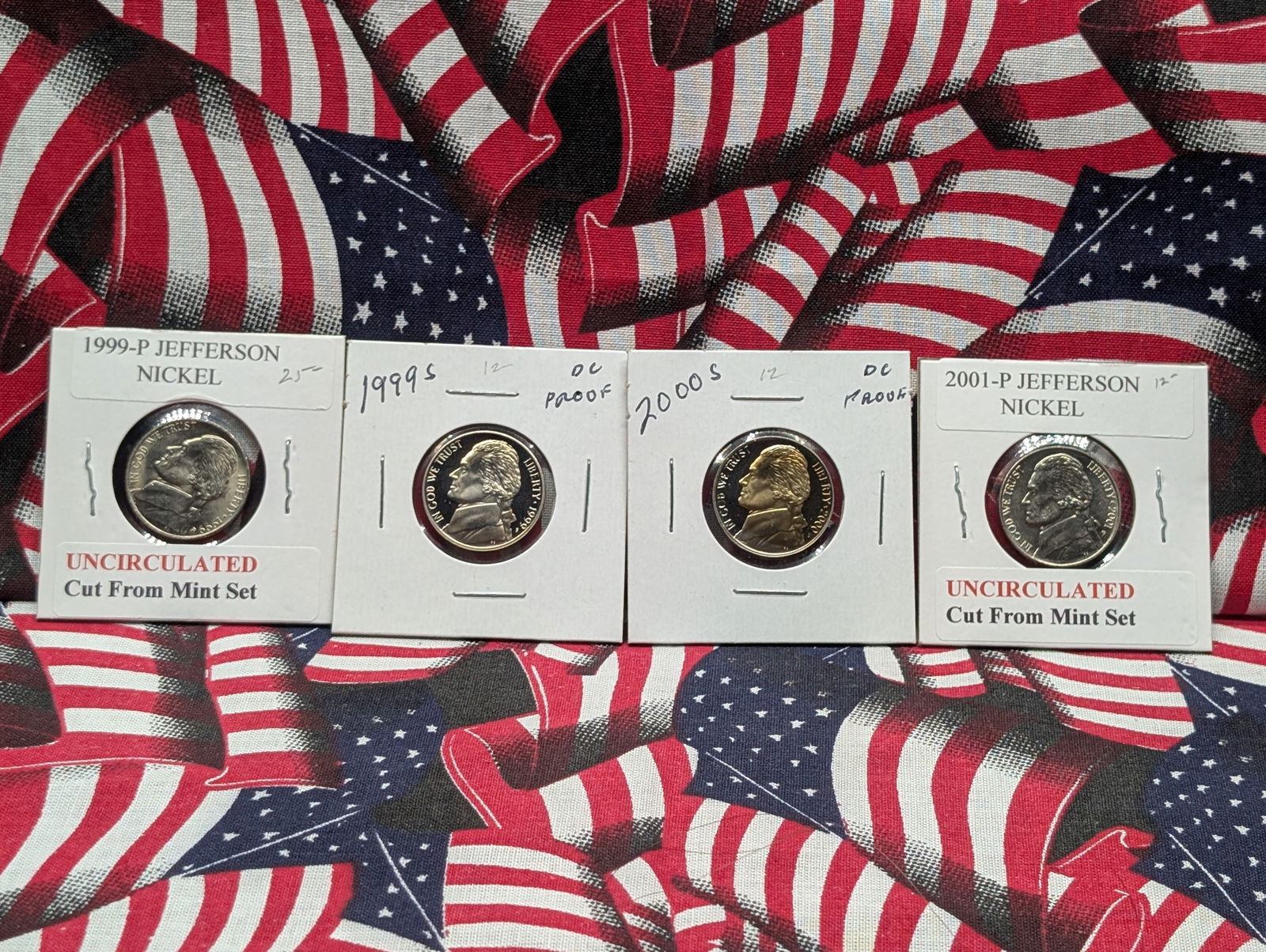 1999-P, 1999-S, 2000-S, & 2001-P Jefferson Nickels, UNC & Proofs (1 of 4)