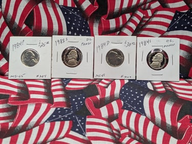 1983-S, 1984 P, D, & S Jefferson Nickels, UNC & Proofs