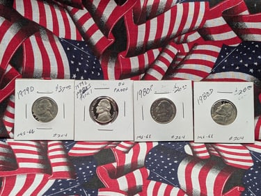 1979-D, 1979-S, 1990-P, & 1980-D Jefferson Nickels, UNC & Proofs